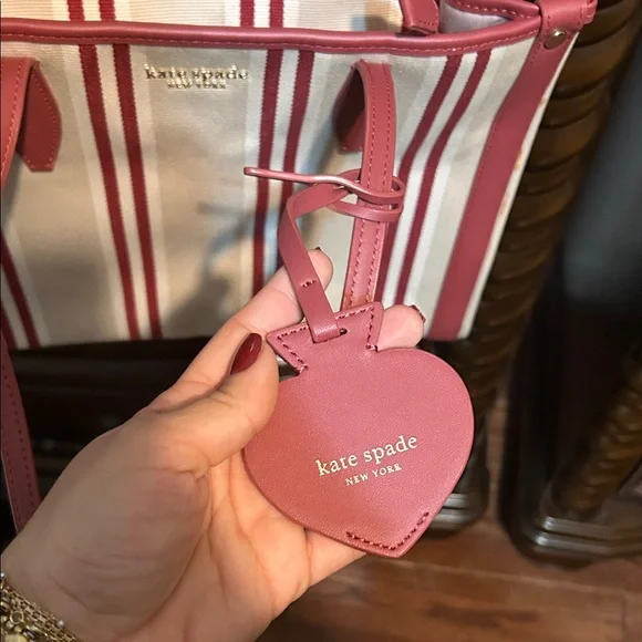 NWOT Kate Spade Market Striped Canvas Medium Tote in red jasper multi - Picture 6 of 8